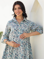 Thumbnail for Janasya Dark Cotton Floral A-Line Dress