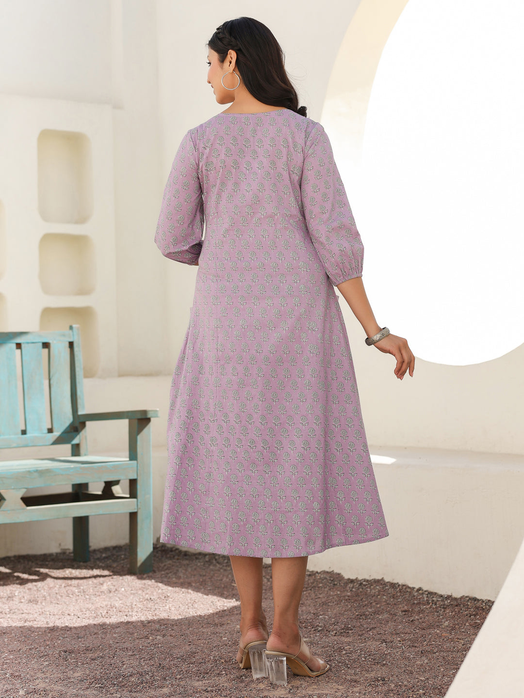 Janasya Light Cotton Floral A-Line Dress - Distacart