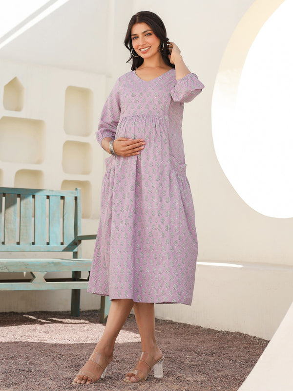 Janasya Light Cotton Floral A-Line Dress