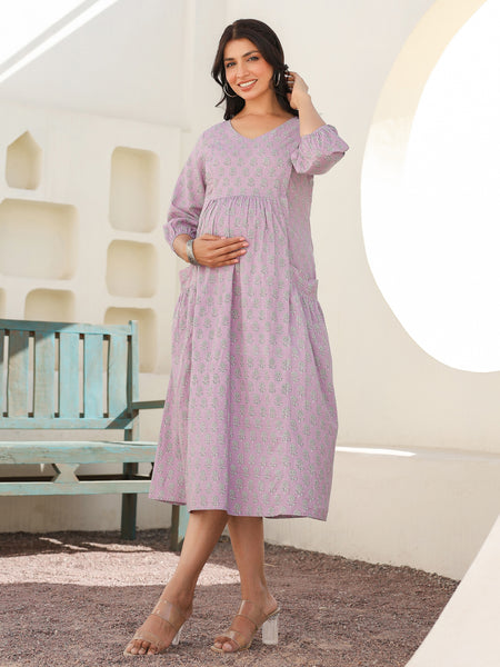 Janasya Light Cotton Floral A-Line Dress