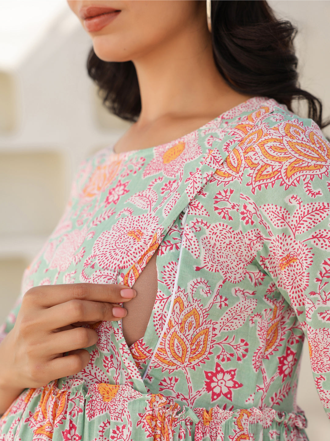 Janasya Light Cotton Floral A-Line Dress