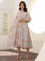 Thumbnail for Janasya Light Cotton Floral A-Line Dress