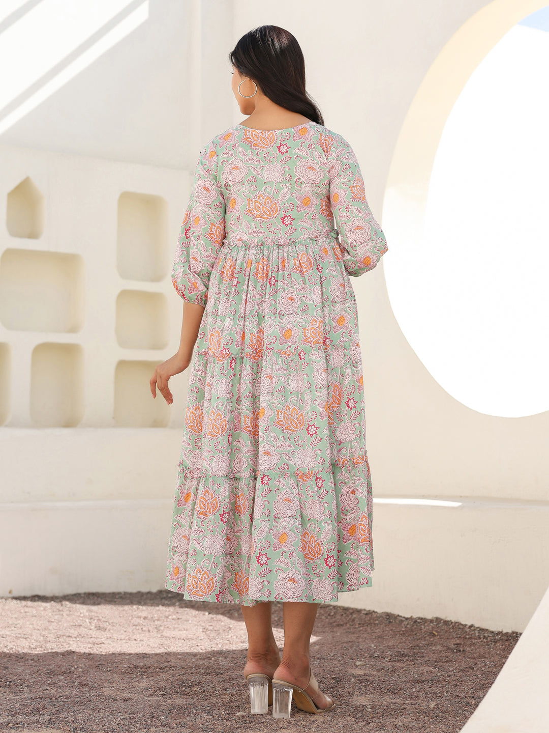Janasya Light Cotton Floral A-Line Dress