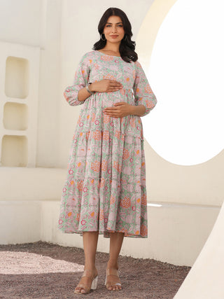Janasya Light Cotton Floral A-Line Dress