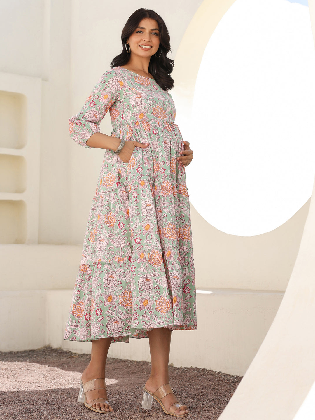 Janasya Light Cotton Floral A-Line Dress - Distacart