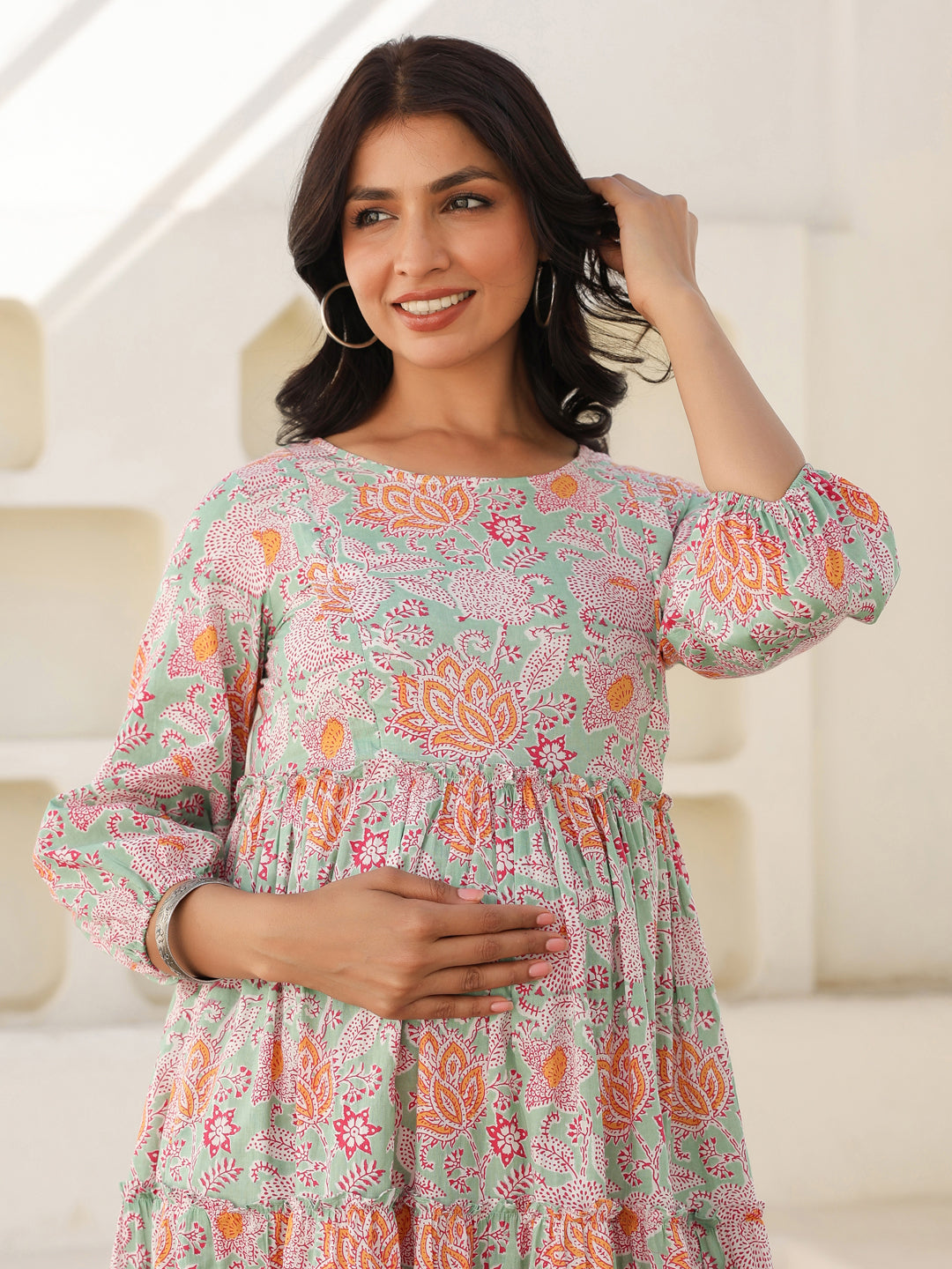 Janasya Light Cotton Floral A-Line Dress