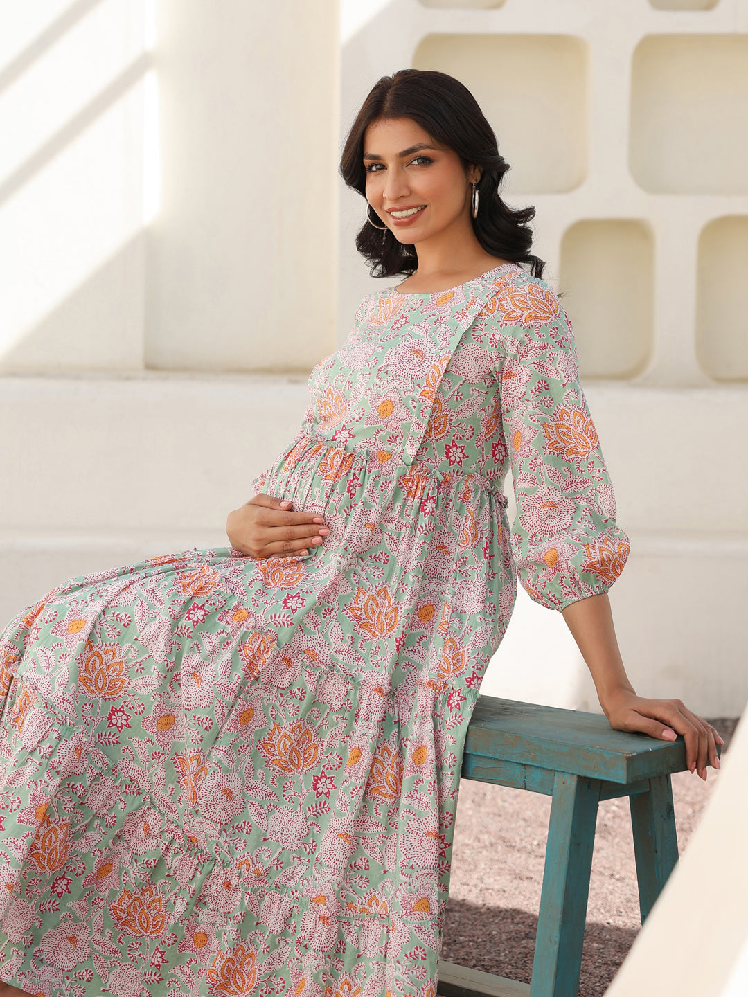 Janasya Light Cotton Floral A-Line Dress