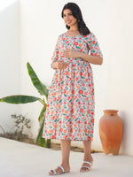 Thumbnail for Janasya Bright Cotton Floral Fit & Flare Dress