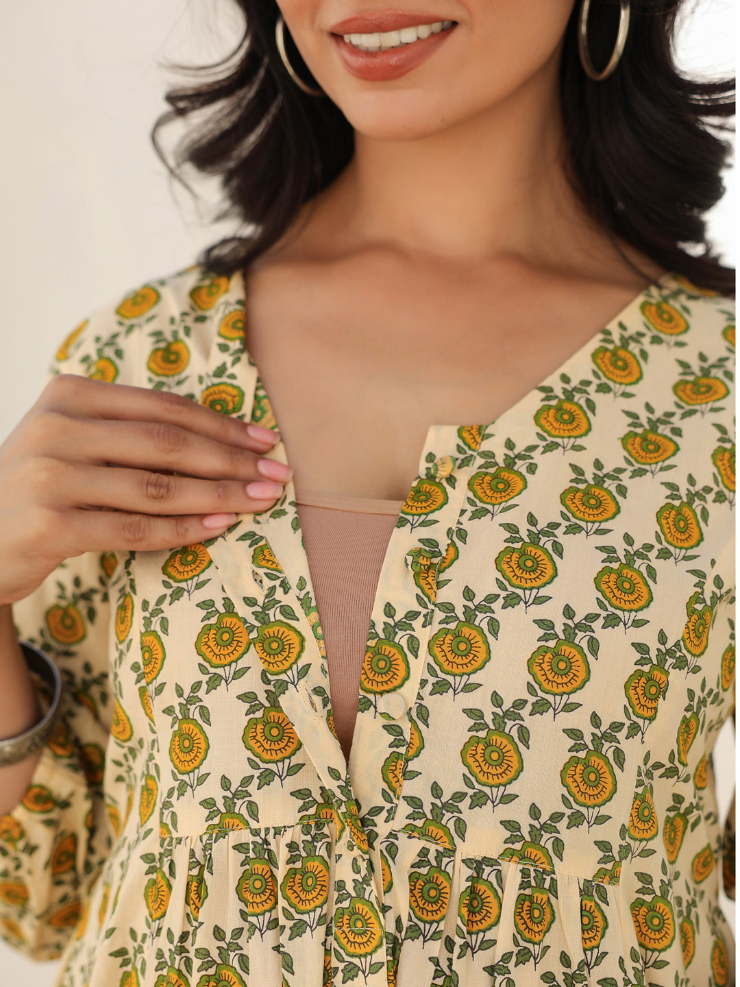 Janasya Light Cotton Floral A-Line Dress