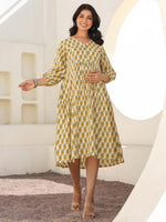Thumbnail for Janasya Light Cotton Floral A-Line Dress