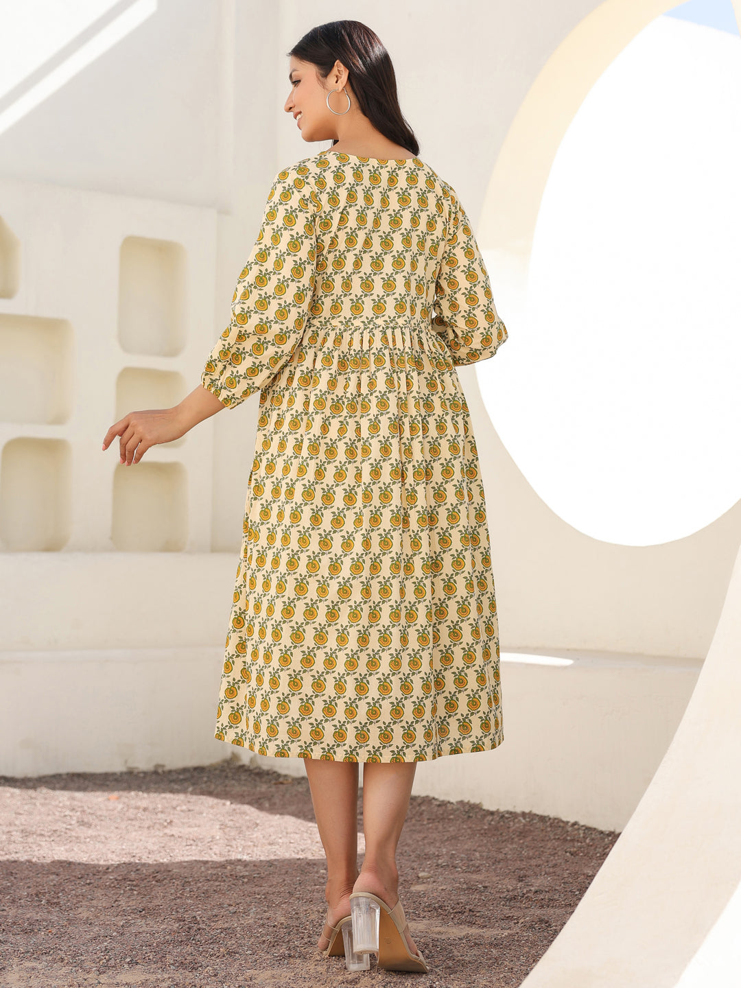 Janasya Light Cotton Floral A-Line Dress