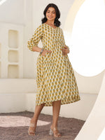 Thumbnail for Janasya Light Cotton Floral A-Line Dress