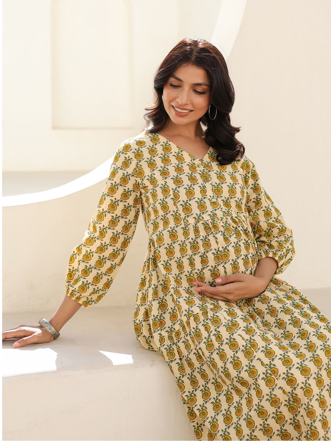 Janasya Light Cotton Floral A-Line Dress
