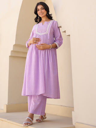 Janasya Bright Dobby Cotton Yoke Embroidery A-Line Kurta Set