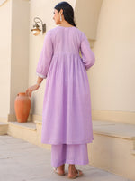 Thumbnail for Janasya Bright Dobby Cotton Yoke Embroidery A-Line Kurta Set