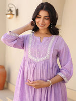 Thumbnail for Janasya Bright Dobby Cotton Yoke Embroidery A-Line Kurta Set