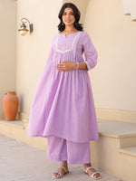 Thumbnail for Janasya Bright Dobby Cotton Yoke Embroidery A-Line Kurta Set