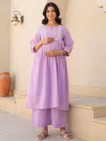 Thumbnail for Janasya Bright Dobby Cotton Yoke Embroidery A-Line Kurta Set