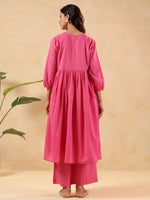 Thumbnail for Janasya Light Dobby Cotton Yoke Embroidery A-Line Kurta Set