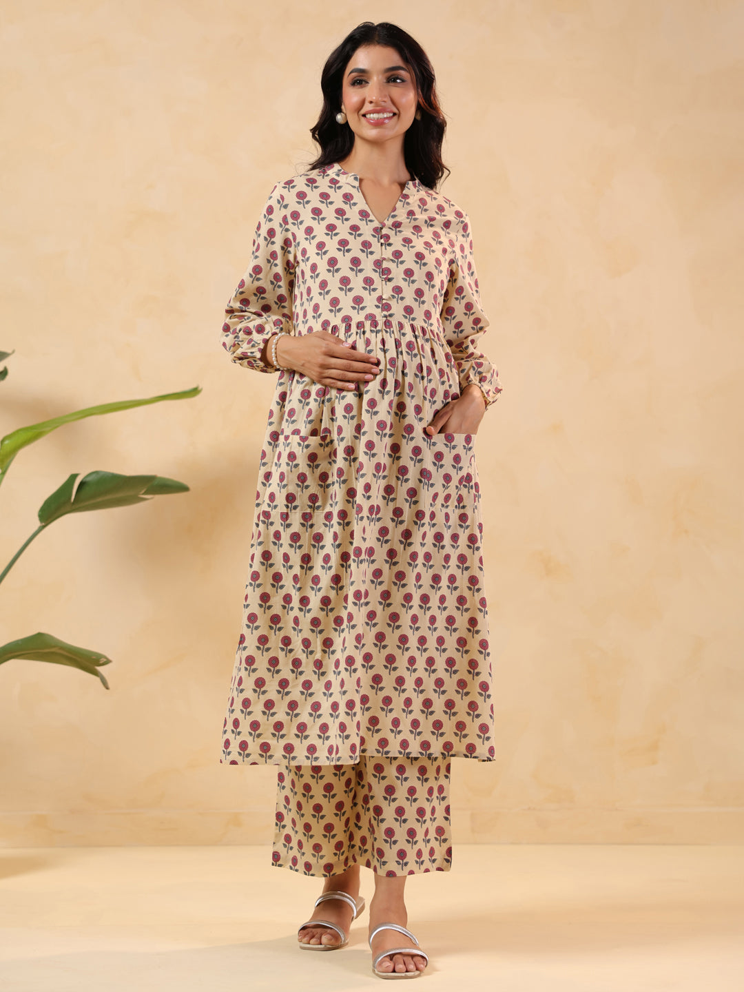 Janasya Light Cotton Floral A-Line Kurta Set