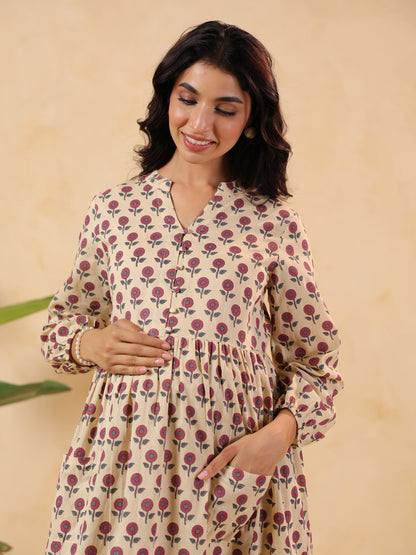 Janasya Light Cotton Floral A-Line Kurta Set - Distacart