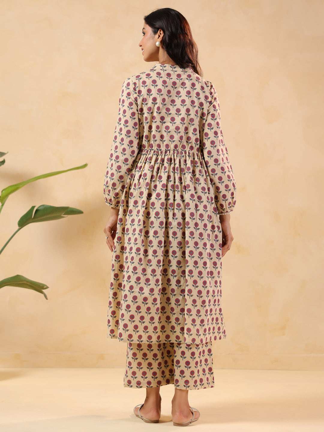 Janasya Light Cotton Floral A-Line Kurta Set