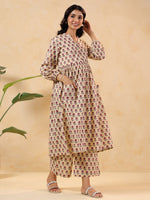 Thumbnail for Janasya Light Cotton Floral A-Line Kurta Set