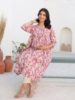 Thumbnail for Janasya Light Cotton Floral Gathered Kurta
