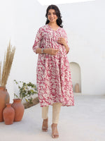 Thumbnail for Janasya Light Cotton Floral Gathered Kurta