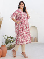 Thumbnail for Janasya Light Cotton Floral Gathered Kurta