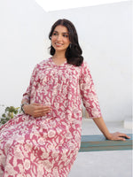 Thumbnail for Janasya Light Cotton Floral Gathered Kurta