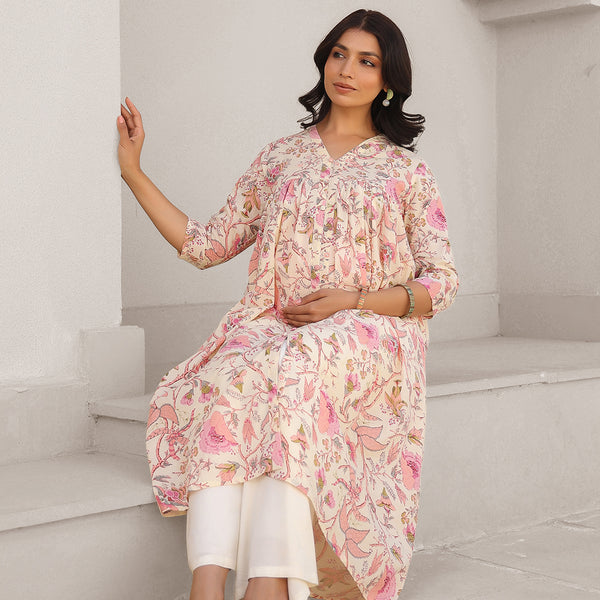 Janasya Light Cotton Floral A-Line Kurta - Distacart