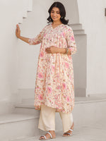 Thumbnail for Janasya Light Cotton Floral A-Line Kurta