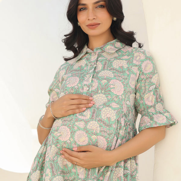 Janasya Light Cotton Floral A-Line Kurta