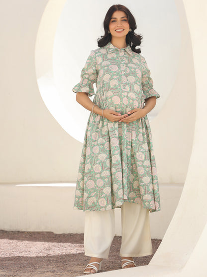 Janasya Light Cotton Floral A-Line Kurta - Distacart