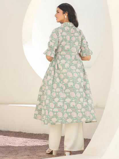 Janasya Light Cotton Floral A-Line Kurta - Distacart