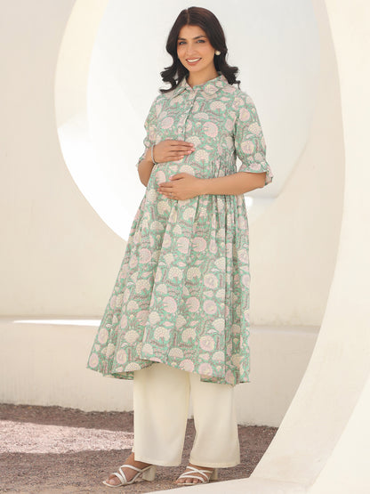 Janasya Light Cotton Floral A-Line Kurta - Distacart