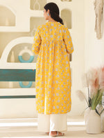 Thumbnail for Janasya Bright Cotton Floral Gathered Kurta