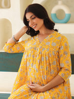 Thumbnail for Janasya Bright Cotton Floral Gathered Kurta