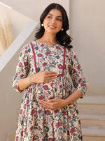 Thumbnail for Janasya Dark Cotton Floral Gathered Kurta
