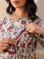 Thumbnail for Janasya Dark Cotton Floral Gathered Kurta