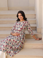 Thumbnail for Janasya Dark Cotton Floral Gathered Kurta