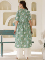 Thumbnail for Janasya Dark Cotton Floral A-Line Kurta