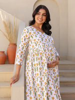 Thumbnail for Janasya Light Cotton Floral A-Line Kurta