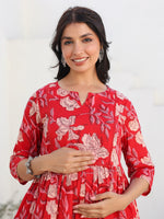 Thumbnail for Janasya Dark Cotton Floral A-Line Kurta