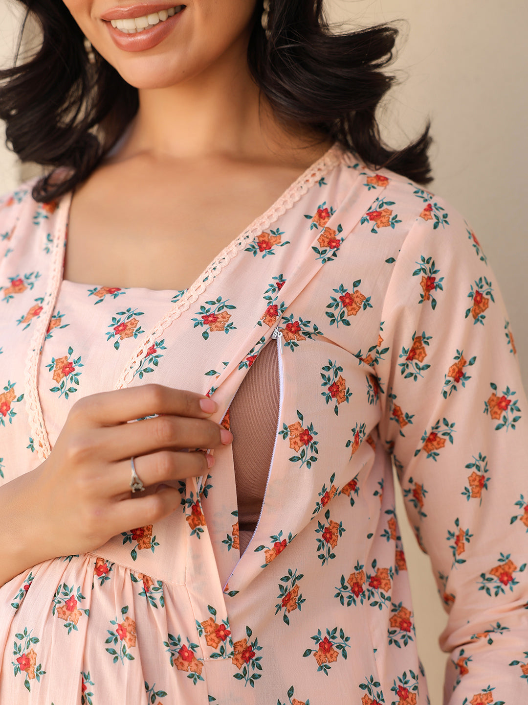 Janasya Light Cotton Floral A-Line Kurta