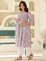 Thumbnail for Janasya Light Cotton Floral A-Line Kurta