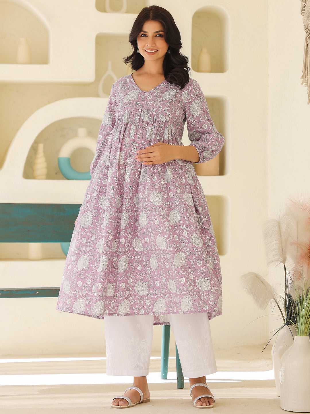 Janasya Light Cotton Floral A-Line Kurta - Distacart