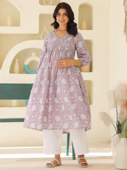 Janasya Light Cotton Floral A-Line Kurta - Distacart
