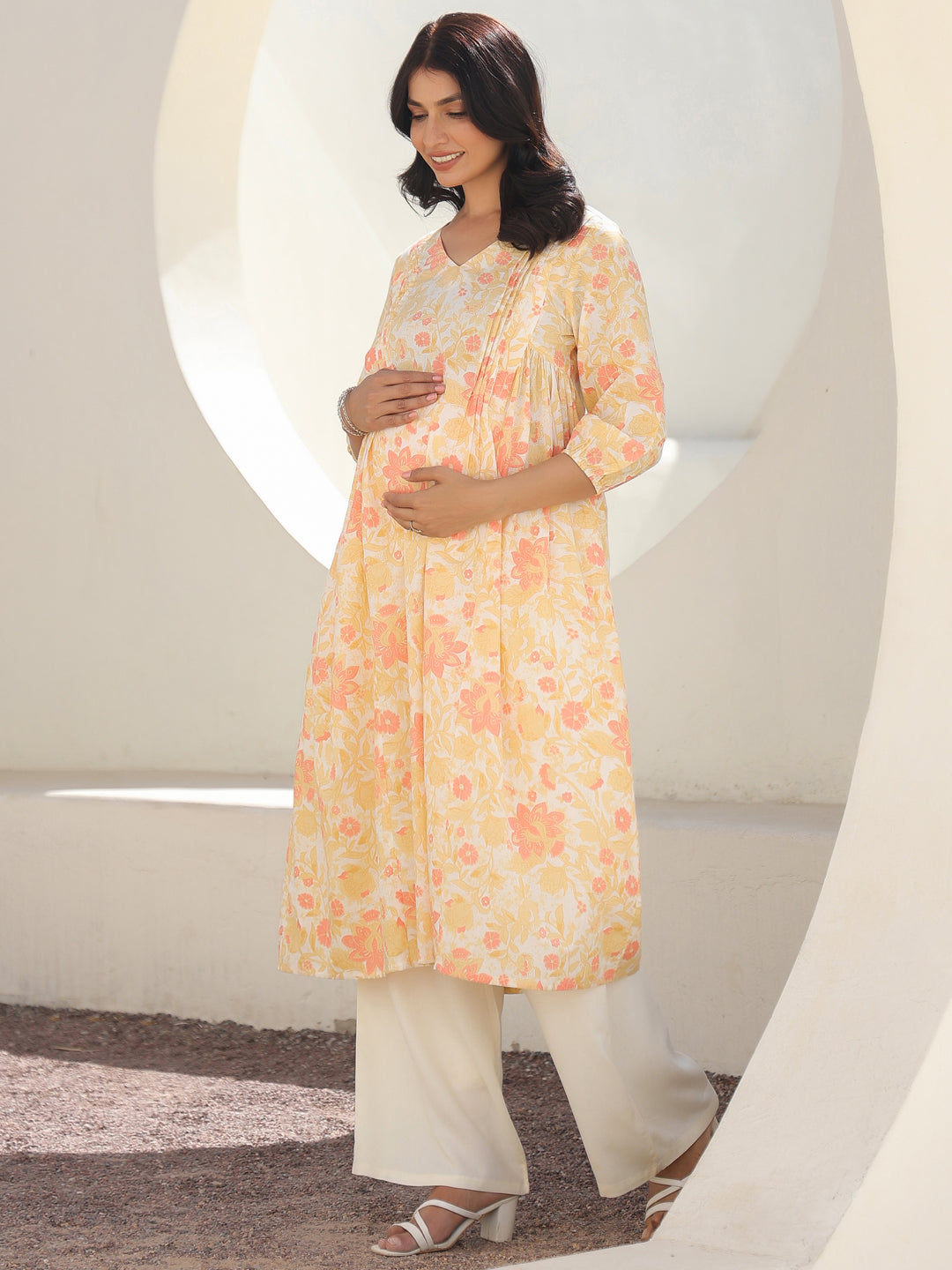 Janasya Light Cotton Floral A-Line Kurta